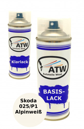 Autolack für Skoda 025/P1 Alpinweiß +400ml Klarlack Set